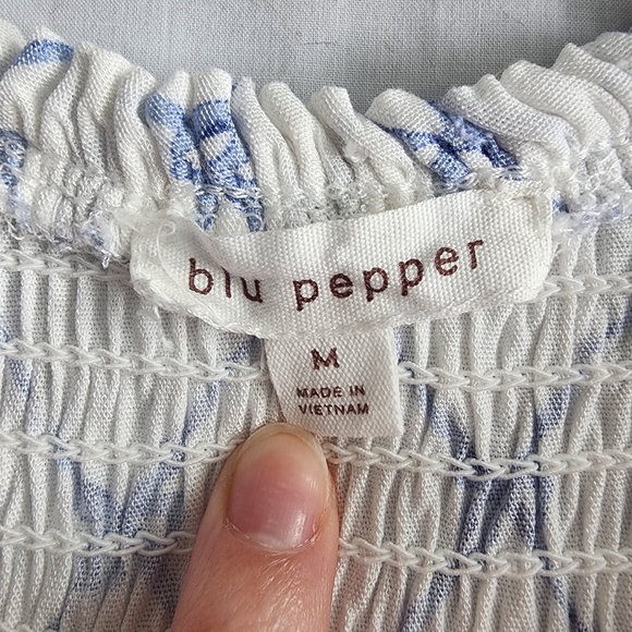 Blu Pepper White Smocked Midi Dress Womens Size M Blue Bow Pattern Coquette Doll - Picture 4 of 13